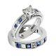 1.85ct Blue & White Princess Cz Wedding Ring Set Solid 925 Sterling Silver