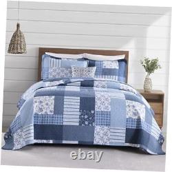 100% Cotton Queen Quilt Bedding Set, Quilt Queen Queen(90x98) Blue/White