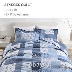 100% Cotton Queen Quilt Bedding Set, Quilt Queen Queen(90x98) Blue/White