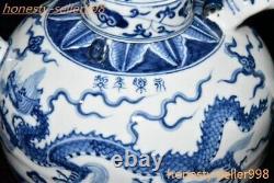 11.6Marked China Blue&white porcelain dragon loong statue Teapot tea set Flagon