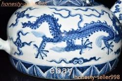 11.6Marked China Blue&white porcelain dragon loong statue Teapot tea set Flagon