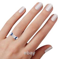 14K White Gold 1.15Ct Round Marquise Lab-Created Blue & White Diamond Ring Set
