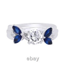 14k White Gold 1.62Ct Marquise Lab-Created Blue White Diamond Partywear Ring Set