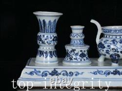 15.1'' Old China Blue White Porcelain Folk Sacrifice Five Offerings Utensils Set