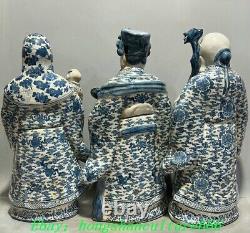 18.8'' Old China Blue White Porcelain 3 Longevity God Fu Lu Shou Life Statue Set