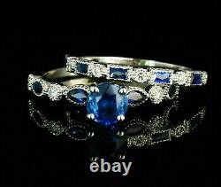 2.50 Ct Round Cut Simulated Blue Sapphire Bridal Set Ring 14k White Gold Plated
