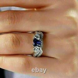 2.50CT Heart Simulated Sapphire Wedding Bridal Set Ring In 14K White Gold Plated