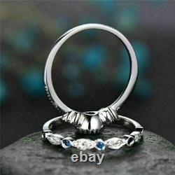 2.60 Ct Round Cut Simulated Blue Sapphire Bridal Set Ring 14k White Gold Finish