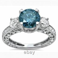 2.65Ct Prong Set Blue Round Lab-Created Diamond 14k White Gold Engagement Ring