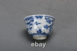 2.9Antique dynasty Porcelain chneghua mark 1set Blue white Pine bamboo plum cup