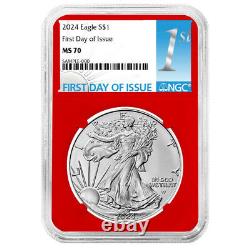 2024 $1 American Silver Eagle 3pc Set NGC MS70 FDI First Label Red White Blue