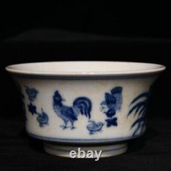 3.1 Antique dynasty Porcelain chenghua mark 1set Blue white chicken flowers Cup