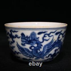 3.1 China Old dynasty porcelain chenghua mark 1set Blue white cloud Dragon cup