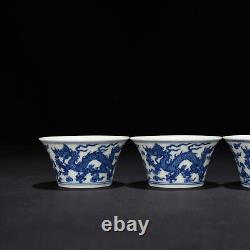 3.1 China old dynasty Porcelain chenghua mark 1set Blue white cloud Dragon cup