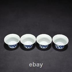 3.1 China old dynasty Porcelain chenghua mark 1set Blue white cloud Dragon cup