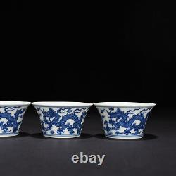 3.1 China old dynasty Porcelain chneghua mark 1set Blue white cloud Dragon cup
