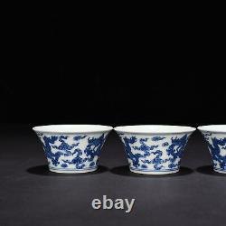 3.1 China old dynasty Porcelain chneghua mark 1set Blue white cloud Dragon cup