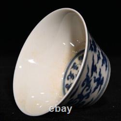 3.2 Antique dynasty Porcelain chenghua mark 1set Blue white Dragon flowers cup