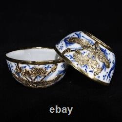 3.2 Old Porcelain Ming dynasty chenghua 1 set Blue white gilt fish algae Teacup