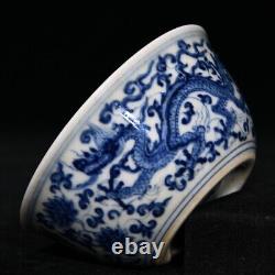3.2Old dynasty Porcelain chenghua mark 1set Blue white Dragon flowers plant cup