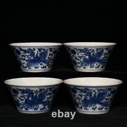 3.3 China old ming dynasty Porcelain chenghua mark 1set Blue white Phoenix Cup