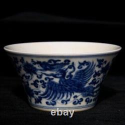 3.3 China old ming dynasty Porcelain chenghua mark 1set Blue white Phoenix Cup