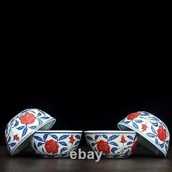 3.3 china ming dynasty xuande mark porcelain blue white flower cup 4 pcs 1 set