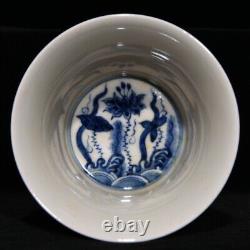 3.3Antique ming dynasty Porcelain chneghua mark 1set Blue white Water grass cup