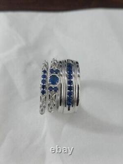 3.50 Ct Round Simulated Blue Sapphire Bridal Trio Ring Set 14k White Gold Plated