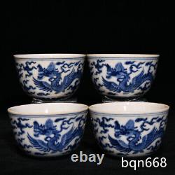 3 Antique ming dynasty Porcelain chenghua mark 1set Blue white cloud Dragon cup