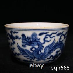 3 Antique ming dynasty Porcelain chenghua mark 1set Blue white cloud Dragon cup
