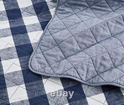 3-Piece Blue White Plaid Cotton Quilt Set Buffalo Check Queen Blue/White
