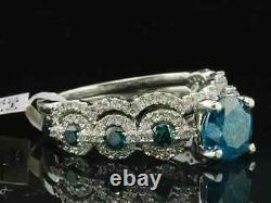 3Ct Blue Topaz Round Lab-Created- Ring Wedding Band Bridal 14K White Gold Plated
