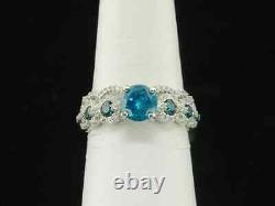 3Ct Blue Topaz Round Lab-Created- Ring Wedding Band Bridal 14K White Gold Plated