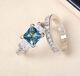3ct Princess Cut Simulated Blue Topaz Bridal Set Ring In 14k White Gold Plated