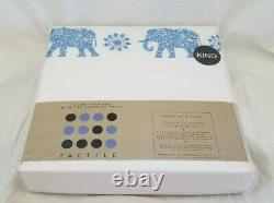 4 pc Tactile Elephant Blue on White White King Sheet Set $230 NIP