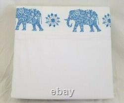 4 pc Tactile Elephant Blue on White White King Sheet Set $230 NIP