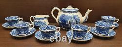 6x Cups Teapot Set Vintage Antique Jones & Sons Abbey 1790 Blue & White