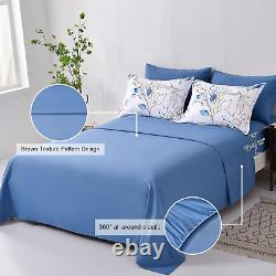 7 Pieces Blue Floral Bed in a Bag King, Botanical Comforter Set Reversible Blue