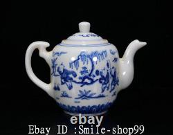 8 Old Qing Dy Blue White Porcelain 8 Auspicious Symbol Wine Tea Pot Flagon Set