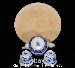 8 Old Qing Dy Blue White Porcelain 8 Auspicious Symbol Wine Tea Pot Flagon Set