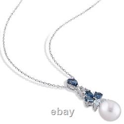Amour Sterling Silver Cultured FW Pearl Blue and White Topaz Jewelry Set