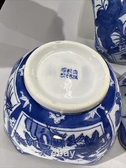 Antique Chinese Late Qing Dynasty Blue & White Qianlong Export Bowl Set of 5