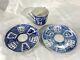 Antique Late Ming Dynasty Blue And White Tea Cup Dish Set Lot Of Three (3)