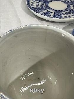 Antique Late Ming Dynasty Blue and White Tea Cup Dish Set Lot of Three (3)