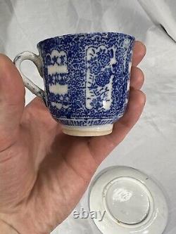 Antique Late Ming Dynasty Blue and White Tea Cup Dish Set Lot of Three (3)