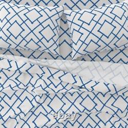 Bamboo Trellis Cobalt Blue White 100% Cotton Sateen Sheet Set by Spoonflower