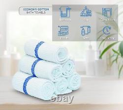Bath Towels Set 22x44 White Blue Center Stripe Cotton Blend Pool Gym Spa Hotel