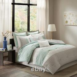 Beautiful Modern Chic Elegant Light Aqua Blue White Grey Soft Comforter Set