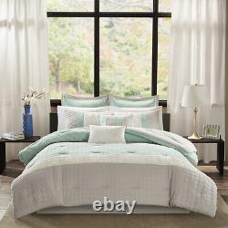 Beautiful Modern Chic Elegant Light Aqua Blue White Grey Soft Comforter Set